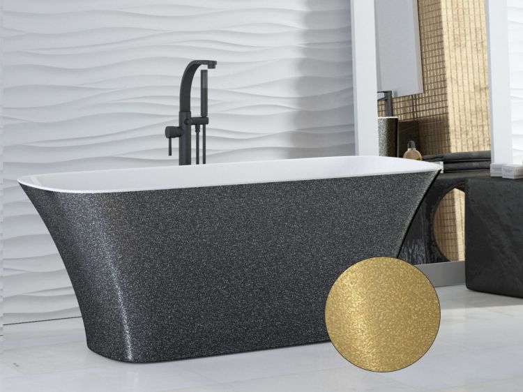 Złota wanna wolnostojąca 160x70 cm klik-klak chrom Besco Assos Glam #WMD-160-AZ połyskujący złoty