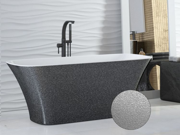 Srebrna wanna wolnostojąca 160x70 cm klik-klak chrom Besco Assos Glam #WMD-160-AS połyskujący srebrny