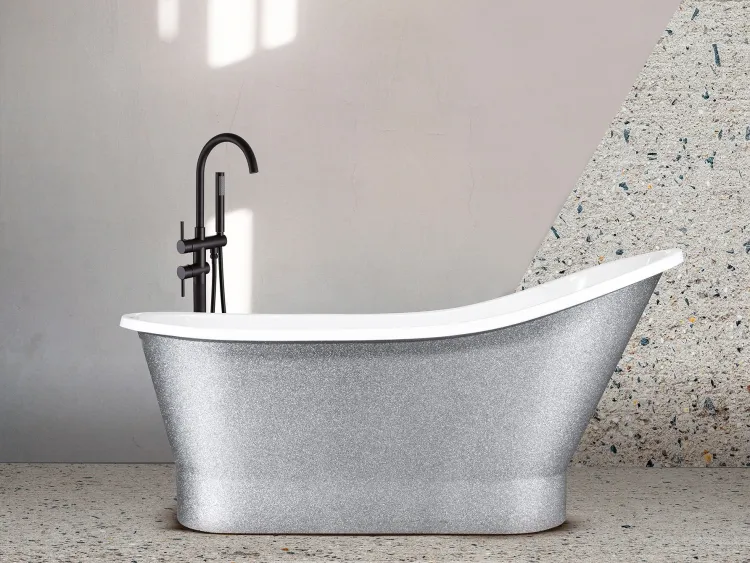 Wanna wolnostojąca 150x66 cm klik-klak chrom Besco Gloria Glam #WMD-150-GLS połyskujący srebrny