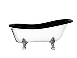 Wanna wolnostojąca Retro 160x77 cm z nogami chrom, lwimi łapami Besco Otylia B&W #WKO-160+BWC biało-czarna