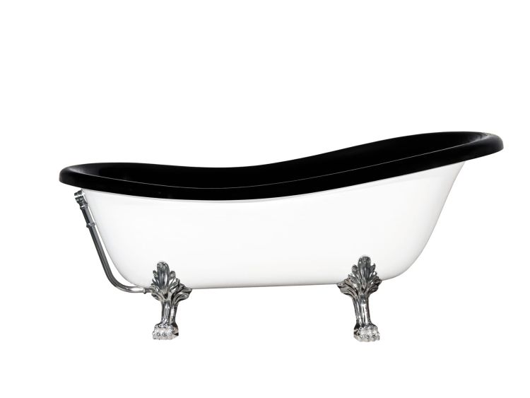 Wanna wolnostojąca Retro 160x77 cm z nogami chrom, lwimi łapami Besco Otylia B&W #WKO-160+BWC biało-czarna
