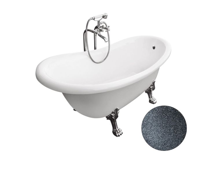 Wanna wolnostojąca Retro 160x77 cm z nogami chrom, lwimi łapami Besco Otylia Glam #WKO-160-GGC grafitowa