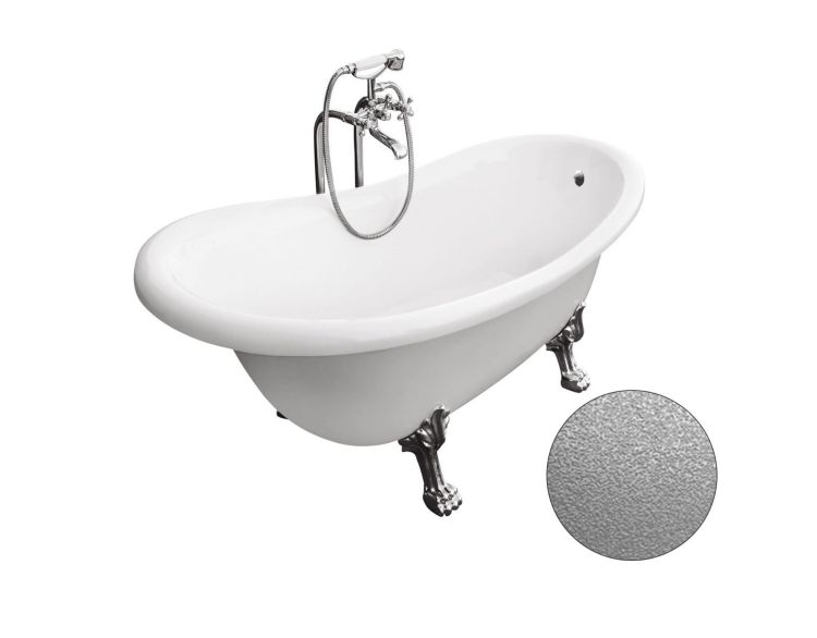 Wanna wolnostojąca Retro 170x77 cm z nogami chrom, lwimi łapami Besco Otylia Glam #WKO-170-GSC srebrna