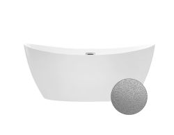 Srebrna wanna wolnostojąca akrylowa 170x80 cm z syfonem i przelewem chrom Besco Ayla Glam #WAS-170-AYSR połyskujący srebrny