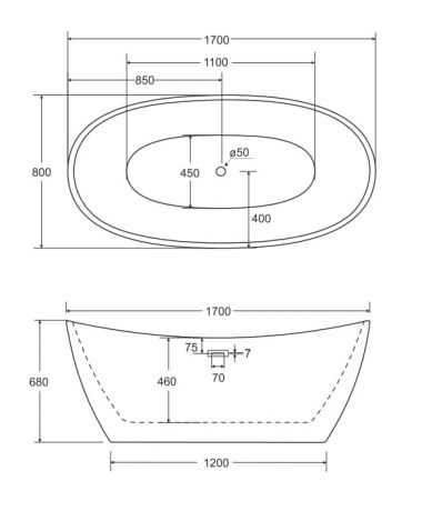 Przejdź do produktu Grafitowa wanna wolnostojąca akrylowa 170x80 cm z grafitową maskownicą syfonu i przelewem  Besco Ayla Glam #WAS-170-AYGG połyskujący grafitowy