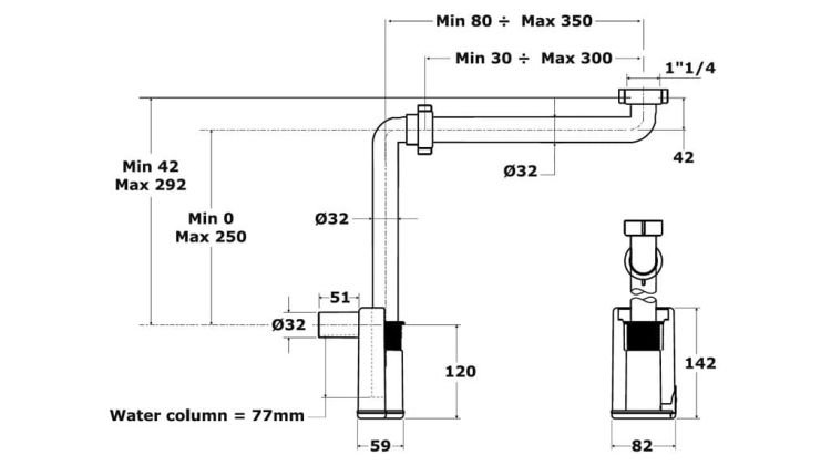 Półsyfon umywalkowo-bidetowy z regulowaną wysokością i długością Bonomini 2500IS32B0
