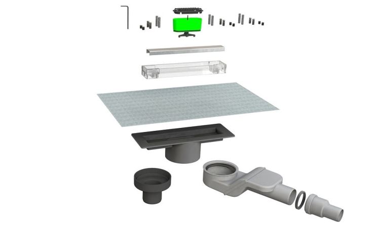 Odpływ liniowy 20 cm dwustronny ze stali nierdzewnej z zaworem antyzapachowym Bonomini Canalissima 6825KX20S satyna