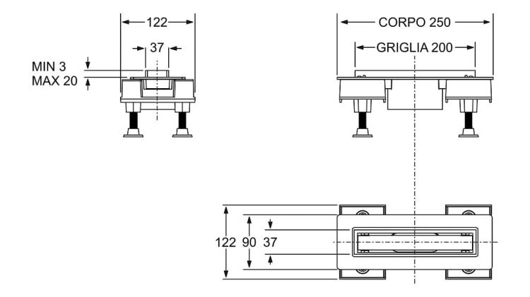 Odpływ liniowy 20 cm dwustronny ze stali nierdzewnej z zaworem antyzapachowym Bonomini Canalissima 6825KX20S satyna