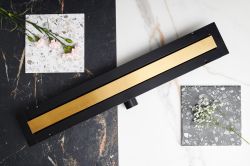 Odpływ liniowy 90 cm super niski Cedor Line PROLIN-BRUNATDES-90 naturalny złoty szczotkowany