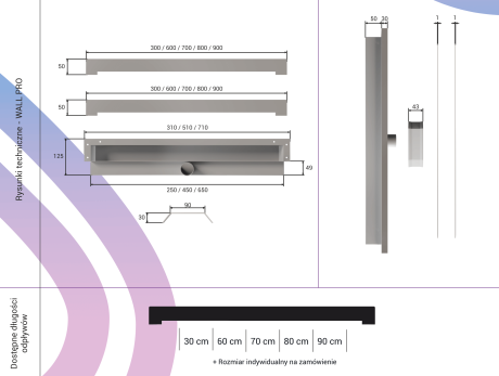 Przejdź do produktu Odpływ ścienny 70 cm super niski Cedor Wall Pro PROWAL-BRUNATDES-70 naturalny złoty szczotkowany 