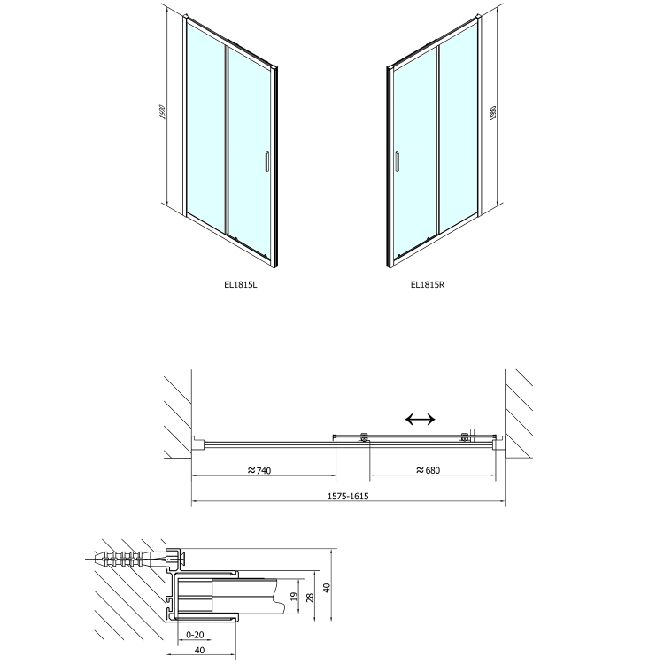 drzwi wnękowe prysznicowa Polysan easy line 140 cm rysunek techniczny.png