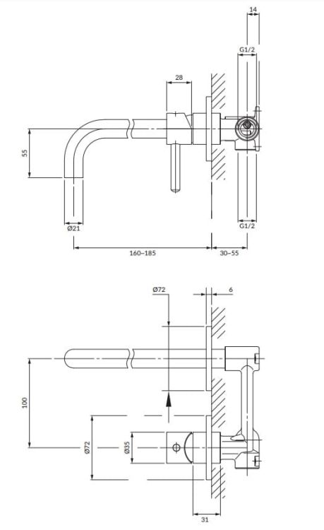 Bateria umywalkowa podtynkowa 2-otworowa grafit Omnires Y1215HGR