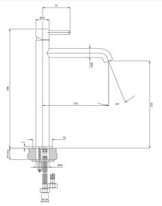 Bateria umywalkowa wysoka 31 cm miedź szczotkowana Omnires Y1212CPB