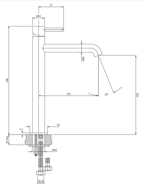 Bateria umywalkowa wysoka 31 cm miedź szczotkowana Omnires Y1212CPB