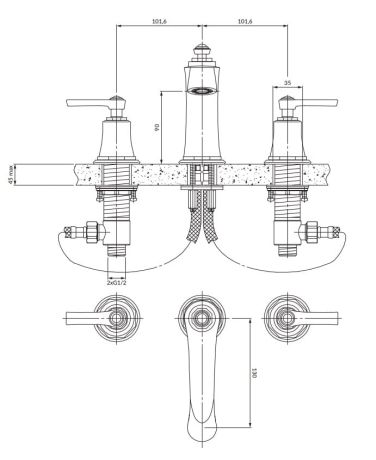 Przejdź do produktu Bateria umywalkowa 3-otworowa Retro miedź antyczna Omnires Armance AM5214ORB