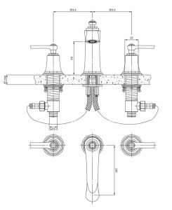 Bateria umywalkowa 3-otworowa Retro złota Omnires Armance AM5214GL