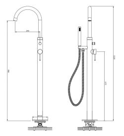 Bateria wannowa wolnostojąca 112 cm Omnires Y1233NI nikiel