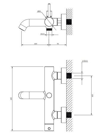 Przejdź do produktu Bateria wannowa ścienna ze słuchawką prysznicową Omnires Y1231GR grafit