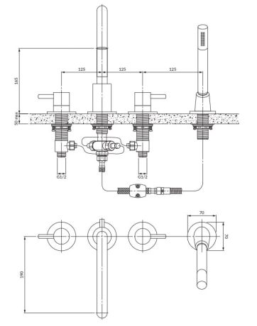 Przejdź do produktu Bateria wannowa 4-otworowa ze słuchawką prysznicową Omnires Y1232GR grafit