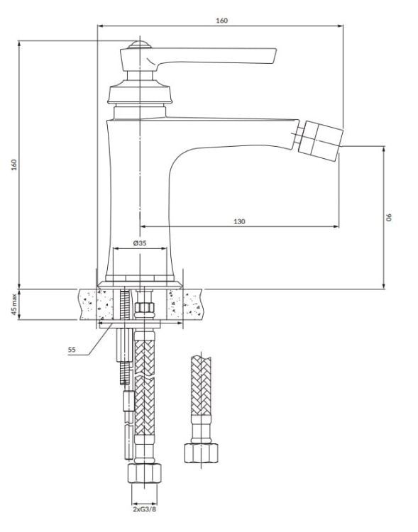 Bateria bidetowa Retro 16 cm złota Omnires Armance AM5220GL