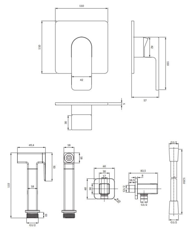 System bidetowy podtynkowy Omnires Baretti SYSBABI1XCR chrom
