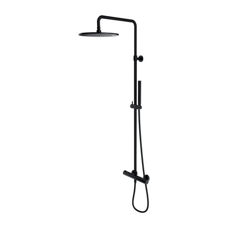 Przejdź do produktu Czarna kolumna prysznicowa termostatyczna z okrągłą deszczownicą 25 cm i słuchawką prysznicową Omnires Y1244SUBL