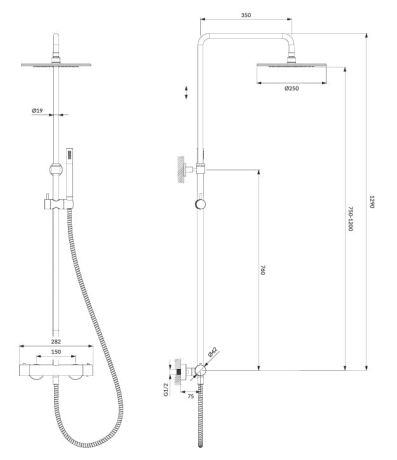 Przejdź do produktu Kolumna prysznicowa termostatyczna z okrągłą deszczownicą 25 cm i słuchawką prysznicową złoty szczotkowany Omnires Y1244SUGLB