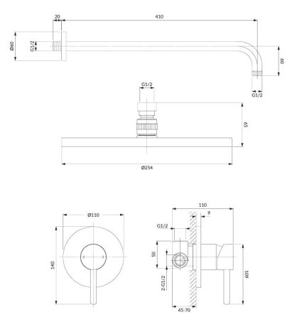 Przejdź do produktu Zestaw prysznicowy podtynkowy z okrągłą deszczownicą 25 cm i baterią prysznicową miedź Omnires SYSY36CP