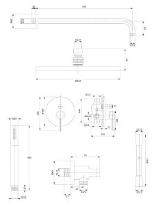 Zestaw prysznicowy podtynkowy z okrągłą deszczownicą 25 cm, słuchawką prysznicową z wężem i baterią prysznicową miedź szczotkowana Omnires SYSY35CPB