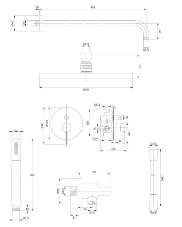 Przejdź do produktu Zestaw prysznicowy podtynkowy z okrągłą deszczownicą 25 cm, słuchawką prysznicową z wężem i baterią prysznicową miedź Omnires SYSY35CP