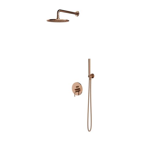 Przejdź do produktu Zestaw prysznicowy podtynkowy z okrągłą deszczownicą 25 cm, słuchawką prysznicową z wężem i baterią prysznicową miedź Omnires SYSY35CP