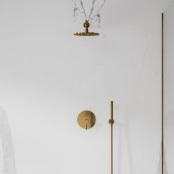 Zestaw prysznicowy podtynkowy z okrągłą deszczownicą 25 cm, słuchawką prysznicową z wężem i baterią prysznicową złoty Omnires SYSY19GL