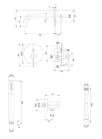 Przejdź do produktu Zestaw wannowy podtynkowy z wylewką, słuchawką prysznicową i baterią prysznicową grafitowy Omnires SYSYW01GR