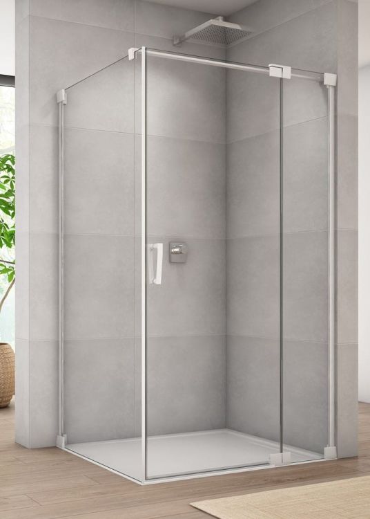 Biała kabina prysznicowa kwadratowa 75x75x200 cm z drzwiami wahadłowymi z elementem stałym Sanswiss Cadura White Line CA13D0750907+CAT10750907 biały mat