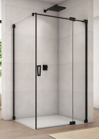 Przejdź do produktu Czarna kabina prysznicowa 75x90x200 cm z drzwiami wahadłowymi z elementem stałym Sanswiss Cadura Black Line CA13D0750607+CAT10900607 czarny mat