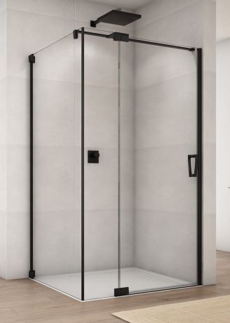 Przejdź do produktu Czarna kabina prysznicowa 90x70x200 cm z drzwiami wahadłowymi z elementem stałym Sanswiss Cadura Black Line CA13G0900607+CAT30700607 czarny mat