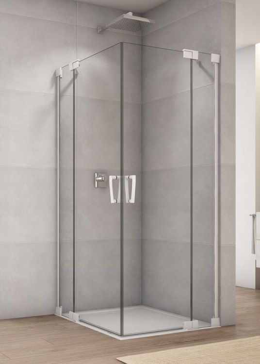 Biała kabina prysznicowa 90x90x200 cm z drzwiami wahadłowymi z elementem stałym i wejściem narożnym Sanswiss Cadura White Line CA13G0900907+CA13D0900907 biały mat