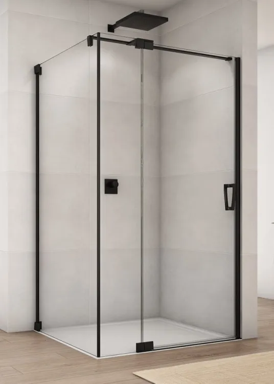 Kabina prysznicowa 110x80x200 cm z drzwiami wahadłowymi z elementem stałym Sanswiss Cadura Black Line CA13G+CAT3 czarny mat