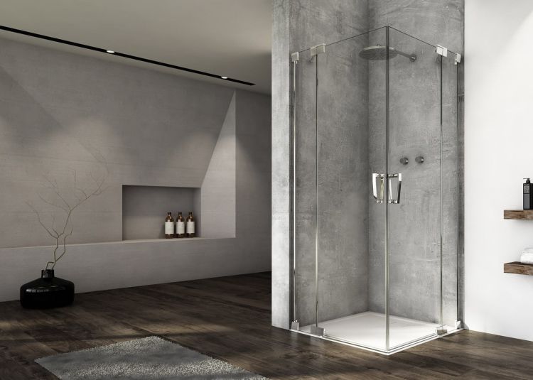 Kabina prysznicowa 110x110x200 cm z drzwiami wahadłowymi z elementem stałym i wejściem narożnym Sanswiss Cadura CA13G1105007+CA13D1105007 chrom