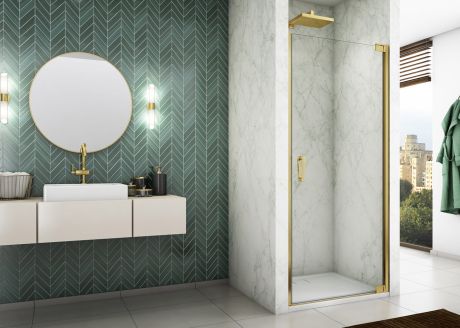 Przejdź do produktu Złote drzwi prysznicowe wahadłowe 80x200 cm Sanswiss Cadura Gold Line CA1C0801207+V2.CA.12 złoty