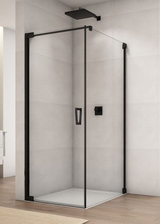 Czarna kabina prysznicowa prostokątna 75x110x200 cm z drzwiami wahadłowymi Sanswiss Cadura Black Line CA1CG0750607+CAT11100607 czarny mat
