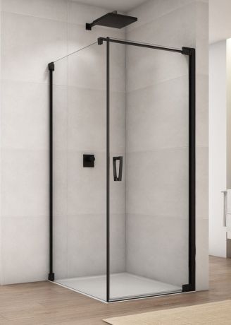 Przejdź do produktu Czarna kabina prysznicowa prostokątna 90x70x200 cm z drzwiami wahadłowymi Sanswiss Cadura Black Line CA1C0900607+CAT10700607 czarny mat