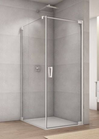 Przejdź do produktu Biała kabina prysznicowa kwadratowa 100x100x200 cm z drzwiami wahadłowymi Sanswiss Cadura White Line CA1C1000907+CAT11000907 biały mat