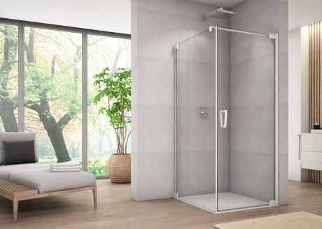 Przejdź do produktu Biała kabina prysznicowa kwadratowa 100x100x200 cm z drzwiami wahadłowymi Sanswiss Cadura White Line CA1C1000907+CAT11000907 biały mat