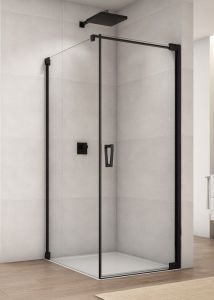 Czarna kabina prysznicowa z drzwiami wahadłowymi Sanswiss Cadura Black Line CA1CD+CAT1 czarny mat