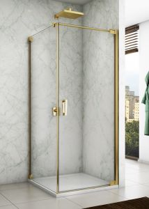 Złota kabina prysznicowa z drzwiami wahadłowymi Sanswiss Cadura Gold Line CA1CD+CAT1 złoty