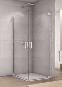 Biała kabina prysznicowa 90x90x200 cm z drzwiami wahadłowymi i wejściem narożnym Sanswiss Cadura White Line CA1CG+CA1CD biały