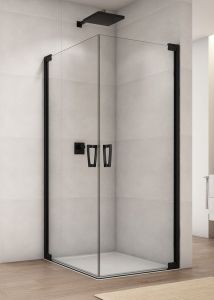 Czarna kabina prysznicowa 90x90x200 cm z drzwiami wahadłowymi i wejściem narożnym Sanswiss Cadura Black Line CA1CG+CA1CD czarny mat