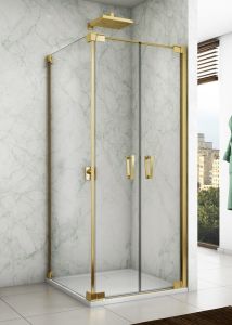 Złota kabina prysznicowa kwadratowa 70x70x200 cm z drzwiami 2-częściowymi wahadłowymi Sanswiss Cadura Gold Line CA2C0701207+CAT20701207 złoty