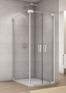 Biała kabina prysznicowa prostokątna 75x90x200 cm z drzwiami 2-częściowymi wahadłowymi Sanswiss Cadura White Line CA2C+CAT2 biały mat